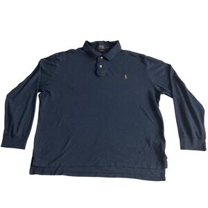 Polo Ralph Lauren Mens Long Sleeve Pima Soft Touch Polo Shirt Navy Blue Size XL‎